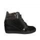Scarpa stringata da donna con cerniere in pelle, vernice e camoscio nero zeppa 6 - Misure disponibili: 32, 33, 34