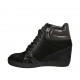 Scarpa stringata da donna con cerniere in pelle, vernice e camoscio nero zeppa 6 - Misure disponibili: 32, 33, 34