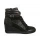 Zapato para mujer con cordones, hebilla y cremallera en piel, gamuza y gamuza imprimida negra y moteada cuña 6 - Tallas disponibles:  32, 33, 34