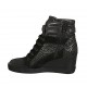 Scarpa stringata da donna con fibbia e cerniera in pelle, camoscio e camoscio stampato nero e maculato zeppa 6 - Misure disponibili: 32, 33, 34