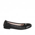 Woman's ballerina shoe in black leather with rhinestones heel 1