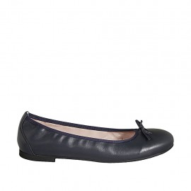 Damenballerinaschuh mit Schleife aus blauem Leder Absatz 1 - Verfügbare Größen:  42, 43, 44, 45, 46