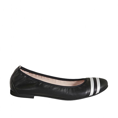 Woman's ballerina shoe in black and silver leather heel 1 - Available sizes:  42, 43, 44, 45, 47