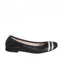 Woman's ballerina shoe in black and silver leather heel 1