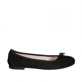 Woman's ballerina with bow in black suede heel 1 - Available sizes:  43, 44, 47