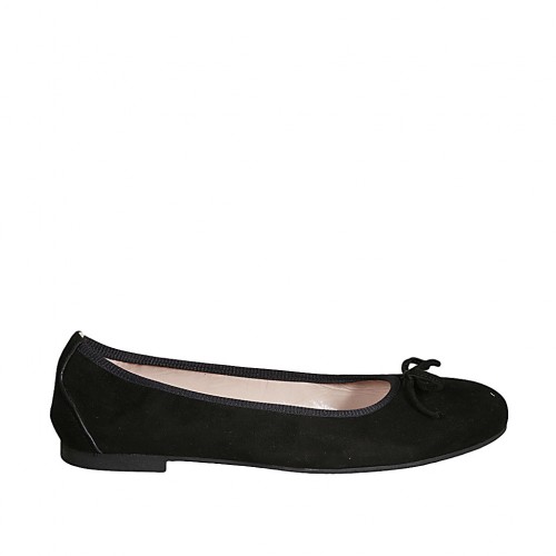Bailarina para mujer con moño en gamuza negra tacon 1 - Tallas disponibles:  43, 44, 47