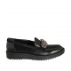 Woman's loafer in black leather with rhinestones wedge heel 3