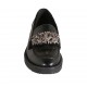 Woman's loafer in black leather with rhinestones wedge heel 3