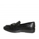 Woman's moccasin shoe with fringes and tassels in black leather wedge heel 3 - Available sizes:  43, 45