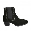 Woman's Texan ankle boot with zipper, elastic and studs in black suede heel 5