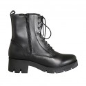 Stivaletto anfibio stringato da donna con cerniere in pelle nera tacco 5