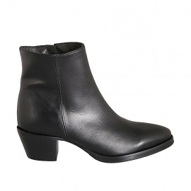 Woman's Texan ankle boot with zipper in black leather heel 5 - Available sizes:  42, 43, 44, 46
