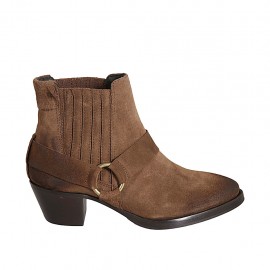 Woman's Texan ankle boot with elastic bands in tan brown suede heel 5