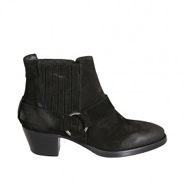 Woman's Texan ankle boot with elastic bands in black suede heel 5 - Available sizes:  33, 34, 42, 43, 44, 45, 46