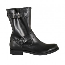 Woman's ankle boot with zipper and buckles in black leather heel 2 - Available sizes:  43, 44, 45, 46