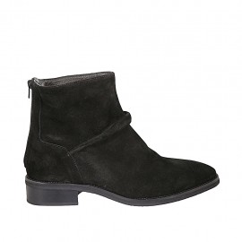 Botines para mujer en gamuza negra con cremallera posterior tacon 3 - Tallas disponibles:  42, 43, 44, 45, 46