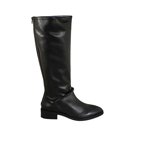 Damenstiefel mit Rei?verschluss am Hinterbein aus schwarzem Leder Absatz 3 - Verfügbare Größen:  42, 43, 44, 45, 46
