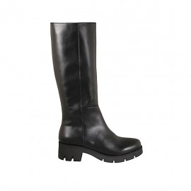 Damenstiefel mit Reißverschluss aus schwarzem Leder Absatz 5 - Verfügbare Größen:  42, 43, 44