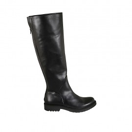 Kniehoher Damenstiefel mit hinterem Rei?verschluss aus schwarzem Leder Absatz 3 - Verfügbare Größen:  43