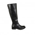 Bottes au genou pour femmes avec fermeture éclair posterieur en cuir noir talon 3