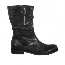 Wadenhoher Damenstiefel mit halben Reissverschlüssen aus schwarzem Leder Absatz 2 - Verfügbare Größen:  42, 43, 44, 46