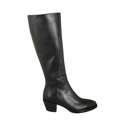 Texanischer Damenstiefel mit Reißverschluss aus schwarzem Leder Absatz 5 - Verfügbare Größen:  33, 34, 42, 43, 44