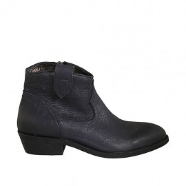Texanische Damenstiefelette mit Reißverschluss aus blauem Leder Absatz 3 - Verfügbare Größen:  33, 34, 42, 43, 45
