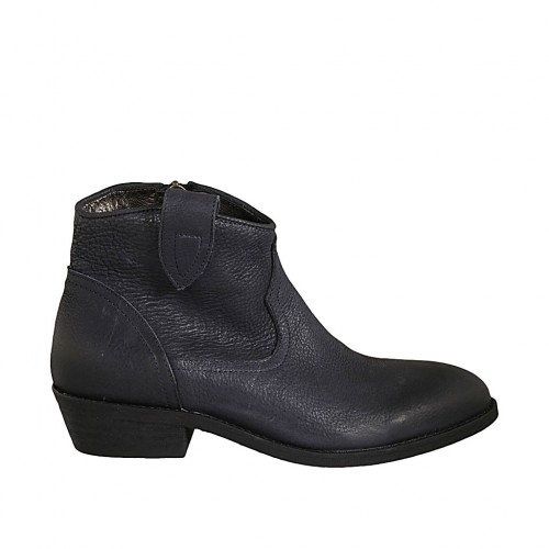 Texanische Damenstiefelette mit Reißverschluss aus blauem Leder Absatz 3 - Verfügbare Größen:  33, 34, 42, 43, 45