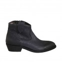 Woman's Texan ankle boot with zipper in blue leather heel 3