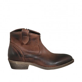 Woman's Texan ankle boot with zipper in tan brown leather heel 3 - Available sizes:  33, 43, 44