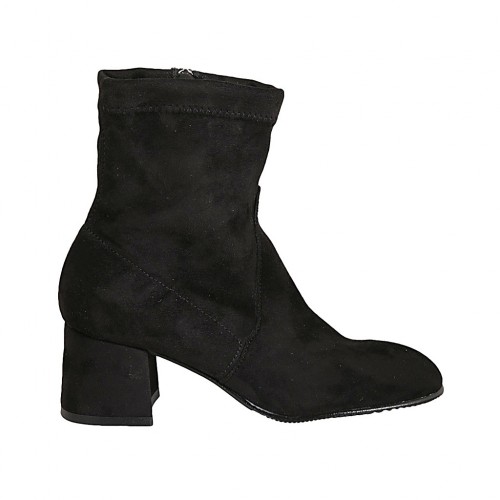 Bottines para mujer en gamuza elastica negra con cremallera tacon 5 - Tallas disponibles:  32, 33, 34, 42, 43, 44