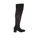 Bottes au-dessus de genou pour femmes avec demi fermeture éclair en daim et tissu elastique noir talon 5