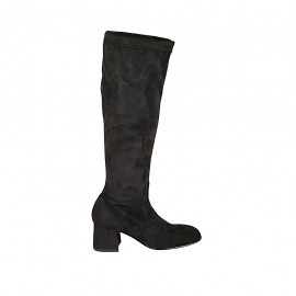Damenstiefel mit halbem Reißverschluß aus schwarzem elastischem Stoff und Wildleder Absatz 5 - Verfügbare Größen:  32, 33, 42, 43, 44, 45