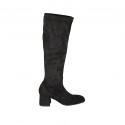 Damenstiefel mit halbem Reißverschluß aus schwarzem elastischem Stoff und Wildleder Absatz 5
