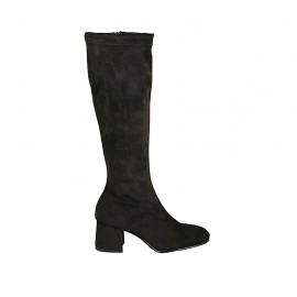 Damenstiefel mit Reißverschluß aus schwarzem elastischem Stoff und Wildleder Absatz 5 - Verfügbare Größen:  33, 42, 43, 44, 45