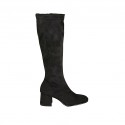 Damenstiefel mit Reißverschluß aus schwarzem elastischem Stoff und Wildleder Absatz 5