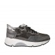 Woman's laced sports shoe with removable insole in grey and silver glittered printed suede and leather wedge heel 4 - Available sizes:  42, 44, 45
