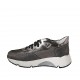 Woman's laced sports shoe with removable insole in grey and silver glittered printed suede and leather wedge heel 4 - Available sizes:  42, 44, 45