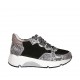 Woman's laced shoe with removable insole in grey and bronze printed leather and black suede wedge heel 4 - Available sizes:  42, 43, 44