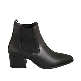 Spitze Damenstiefelette mit Gummibändern aus schwarzem Leder Absatz 5 - Verfügbare Größen:  33, 42, 43, 44, 45