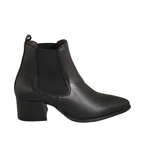 Spitze Damenstiefelette mit Gummibändern aus schwarzem Leder Absatz 5 - Verfügbare Größen:  33, 42, 43, 44, 45