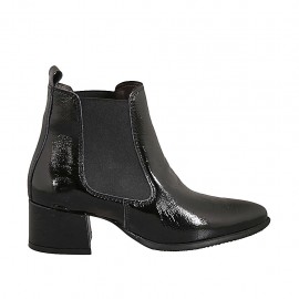 Spitze Damenstiefelette mit Gummibändern aus schwarzem Lackleder Absatz 5 - Verfügbare Größen:  42, 43, 44, 45