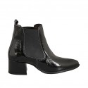 Bottines à bout pointu pour femmes avec elastiques en cuir verni noir talon 5