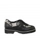 Zapato para mujer con cordones y plantilla extraible en piel negra y piel imprimida negra y beis tacon 3 - Tallas disponibles:  32, 33, 34, 42, 43, 44, 45