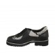 Woman's laced shoe with removable insole in black leather and black and beige printed leather heel 3