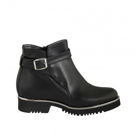 Stivaletto da donna in pelle nera con fibbia e cerniera tacco 3 - Misure disponibili: 32, 33, 34, 42, 43, 44
