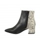 Botines a punta para mujer con cremallera en piel negra y estampada negra y beis tacon 5 - Tallas disponibles:  32, 33, 34, 43, 44