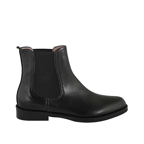 Damenstiefelette mit zwei Gummibändern aus schwarzem Leder Absatz 3 - Verfügbare Größen:  32, 33, 42, 43, 44, 45
