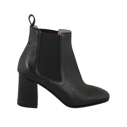 Damenstiefelette aus schwarzem Leder mit zwei Gummibändern Absatz 7 - Verfügbare Größen:  33, 42, 43, 44, 45