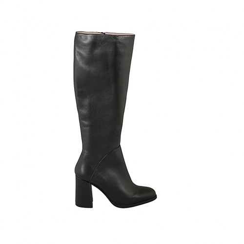 Bottes pour femmes avec fermeture éclair en cuir noir talon 8 - Pointures disponibles:  32, 33, 34, 42, 43, 44